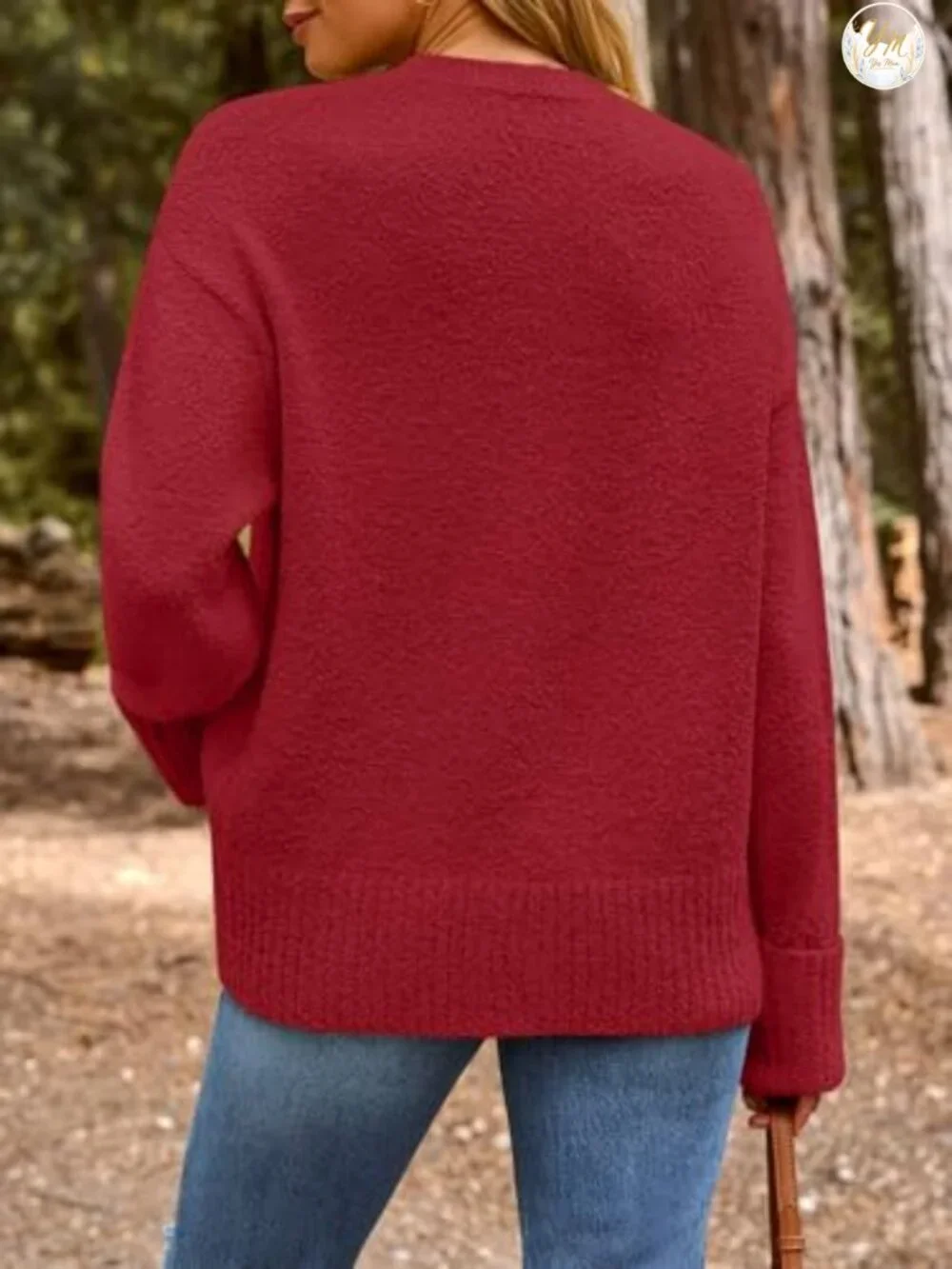 Women's Oversized Warm Knit Sweater 50% Polyester 35% Acrylic Long Sleeve Crew